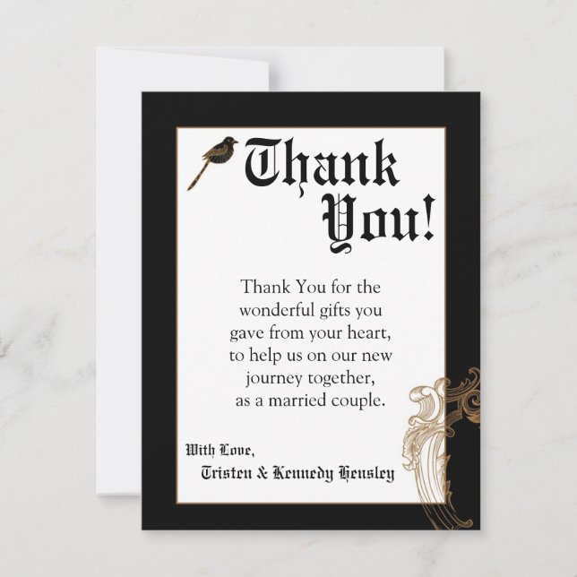 4x5 FLAT Thank You Card Formal Love Birds Pigeon (Front)