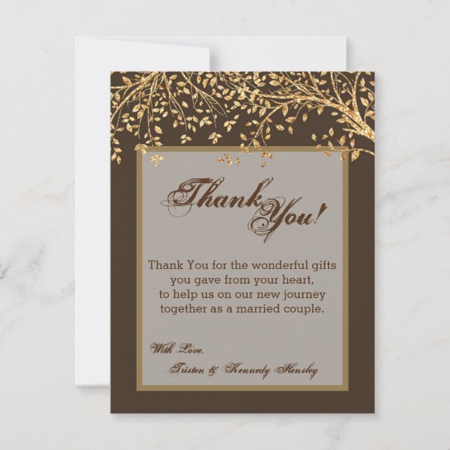 4x5 FLAT Thank You Card Gold Foil Autumn Fall Tree (Front)