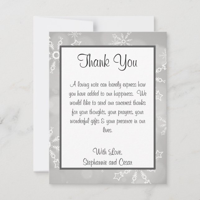 4x5 FLAT Thank You Card Gray Snowflakes (Front)