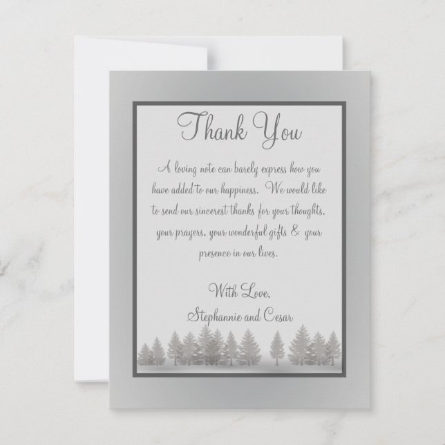 4x5 FLAT Thank You Card Gray Winter Trees Snow (Front)