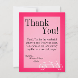 4x5 FLAT Thank You Card Hot Pink Black Double Bike