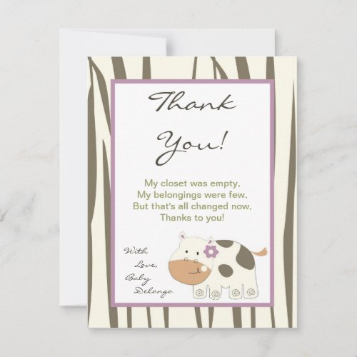 4x5 FLAT Thank You Card Jacana Girl Jungle Zoo