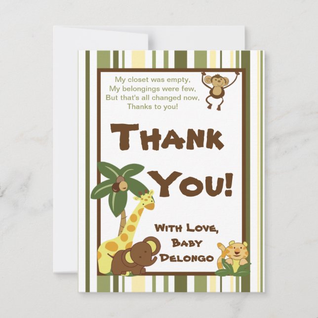 4x5 FLAT Thank You Card Jungle Babies (Front)