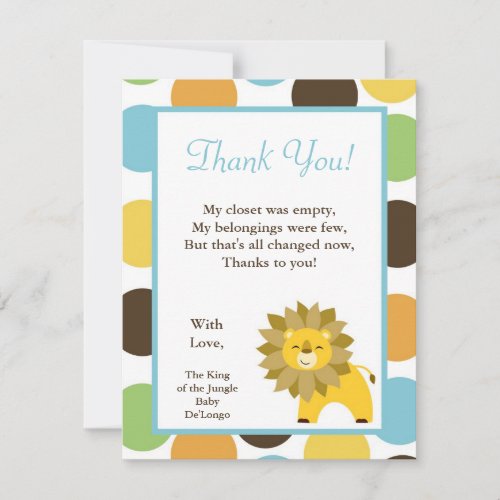 4x5 FLAT Thank you Card Jungle King Lion Safari Zo