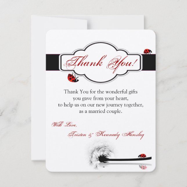 4x5 FLAT Thank You Card Lady Bug Dandilion Flower (Front)