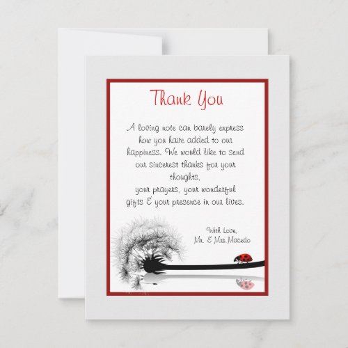 4x5 FLAT Thank You Card Lady Bug on Dandelion Red