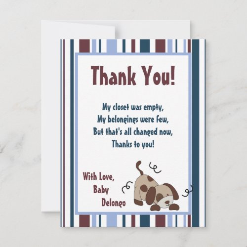 4x5 FLAT Thank You Card Lil League Puppy Dog