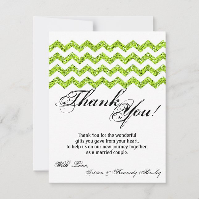 4x5 FLAT Thank You Card Lime Glitter Chevron Strip (Front)