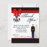 4x5 FLAT Thank You Card Marine Uniform Groom Bride