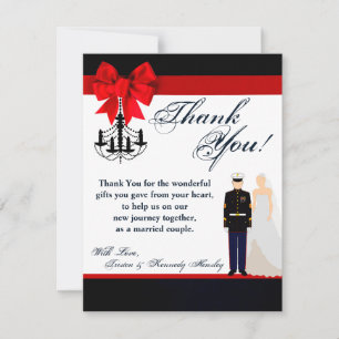 4x5 FLAT Thank You Card Marine Uniform Groom Bride