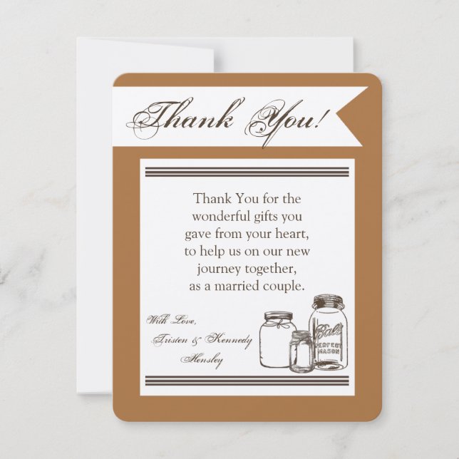 4x5 FLAT Thank You Card Mason Jar Country Rustic (Front)