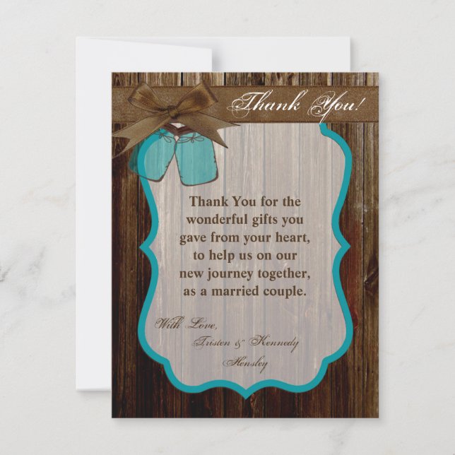 4x5 FLAT Thank You Card Mason Jar Initials Rustic (Front)