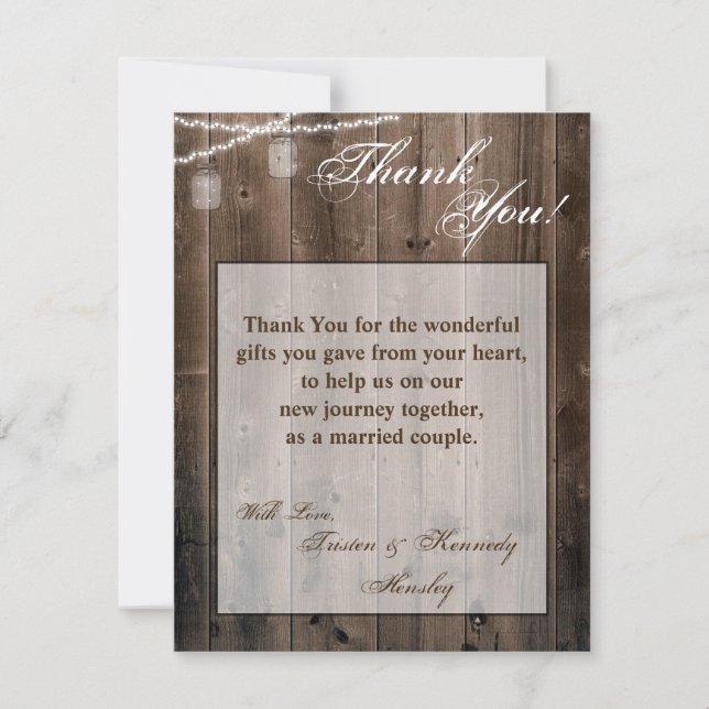 4x5 FLAT Thank You Card Mason Jar String Lights (Front)