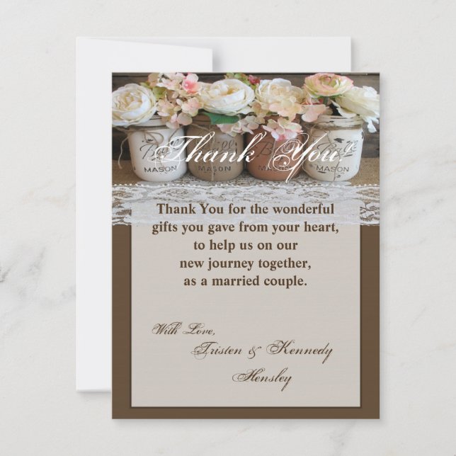 4x5 FLAT Thank You Card Mason Jars with Roses (Front)