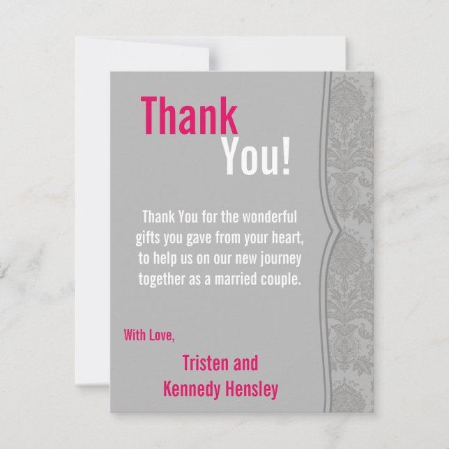4x5 FLAT Thank You Card Modern Gray Damask Lace (Front)