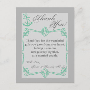 4x5 FLAT Thank You Card Nautical Knot Anchor Tiff