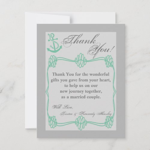 4x5 FLAT Thank You Card Nautical Knot Anchor Tiff