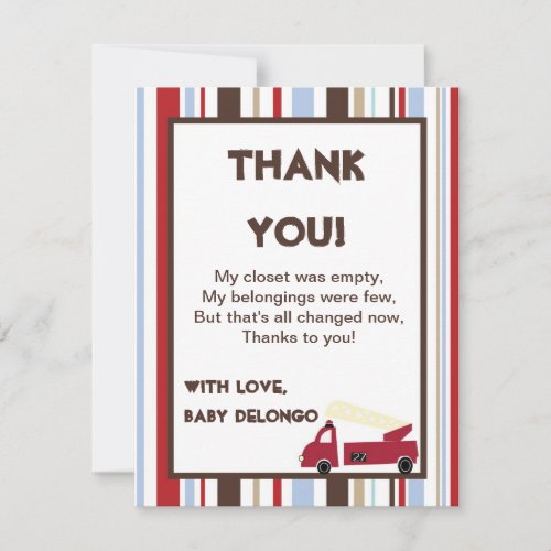 4x5 FLAT Thank You Card Nojo Fire Engine