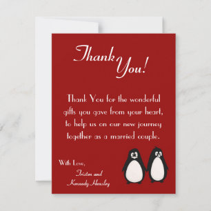4x5 FLAT Thank You Card Penguin Love Couple Mate