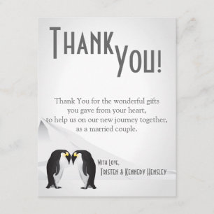 4x5 FLAT Thank You Card Penguins Mate for Life Gra