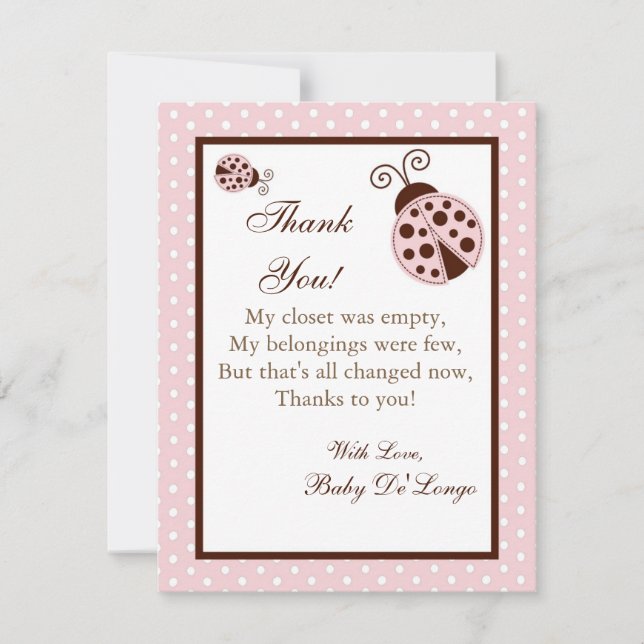4x5 FLAT Thank you Card Pink Ladybug (Front)