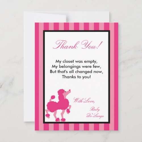 4x5 FLAT Thank you Card Pink Poodle Paris Eiffel