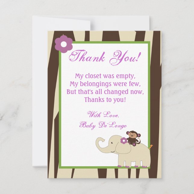 4x5 FLAT Thank You Card Purple Jacana Baby Shower (Front)