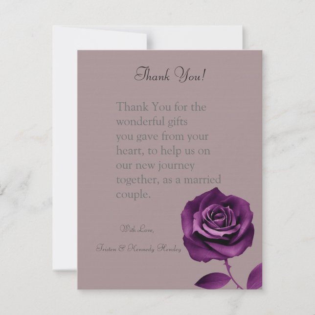 4x5 FLAT Thank You Card Purple Rose (Front)