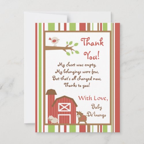 4x5 FLAT Thank you Card Red Barn Farm