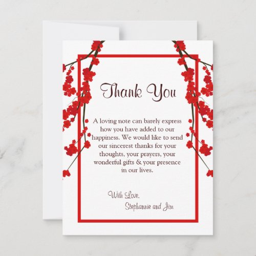 4x5 FLAT Thank You Card Red Cherry Blossom