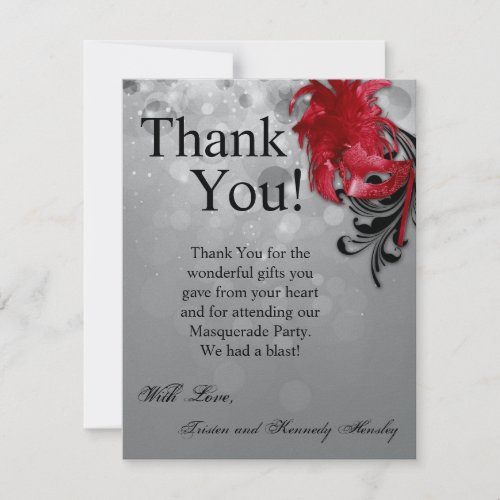 4x5 FLAT Thank You Card Red on Silver Masquerade