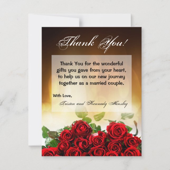 4x5 FLAT Thank You Card Red Rose Bouquet Bridal (Front)