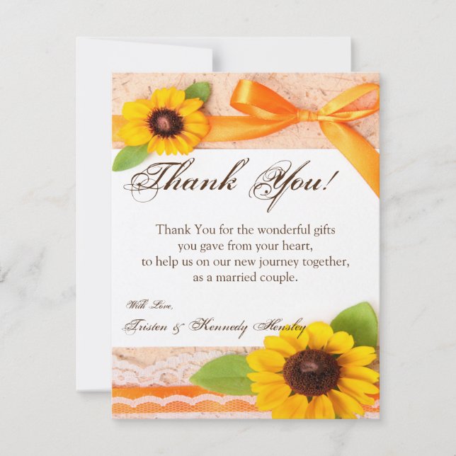4x5 FLAT Thank You Card Rustic Sunflower Country (Front)