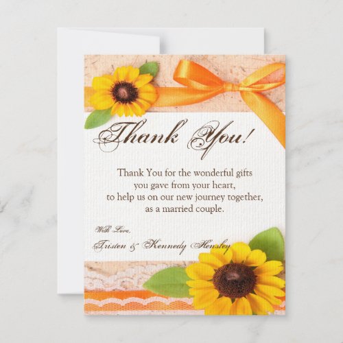4x5 FLAT Thank You Card Rustic Sunflower Country