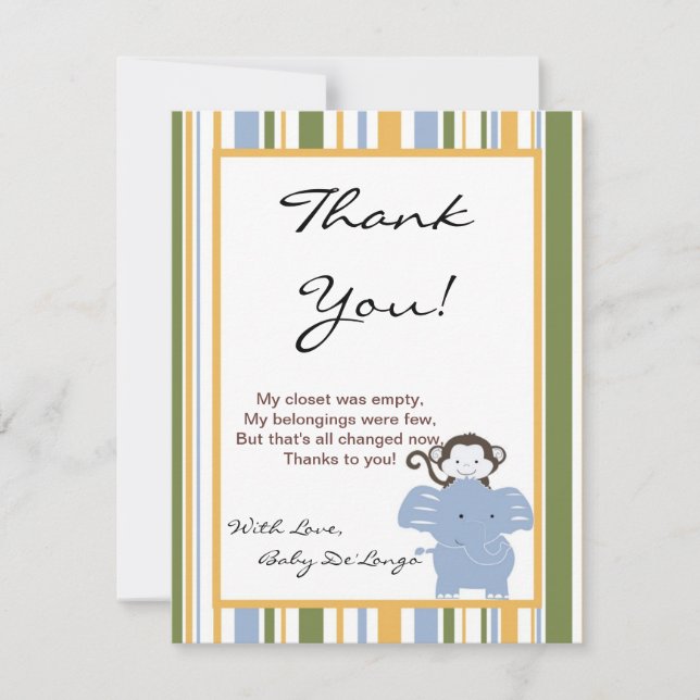 4x5 FLAT Thank You Card Safari Friends (Front)