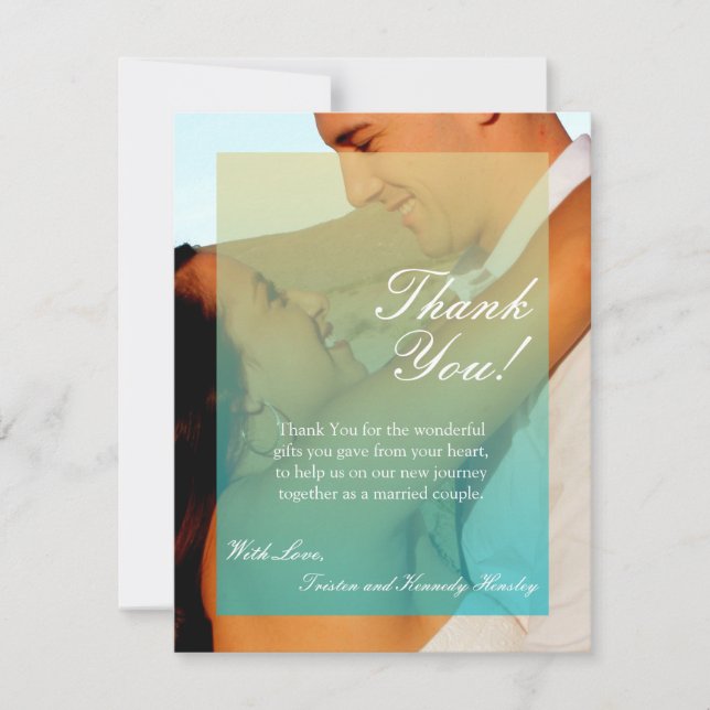 4x5 FLAT Thank You Card Sunset Fade Teal Blue Tan (Front)
