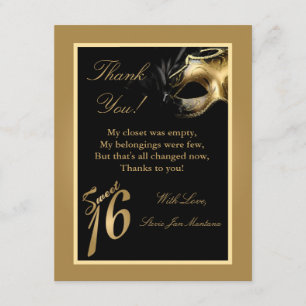 4x5 FLAT Thank you Card Sweet 16 Gold