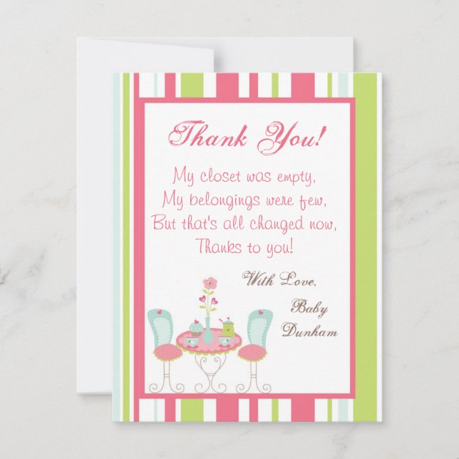 4x5 FLAT Thank you Card Tea Party Pink Pastel Flow (Front)