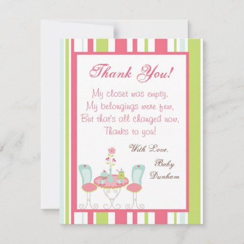 4x5 FLAT Thank you Card Tea Party Pink Pastel Flow