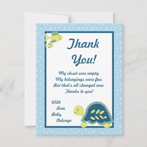 4x5 FLAT Thank You Card Turtle Reef Ocean Sea