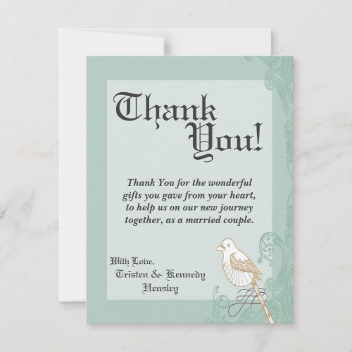 4x5 FLAT Thank You Card Vintage Bird Couple Flouri