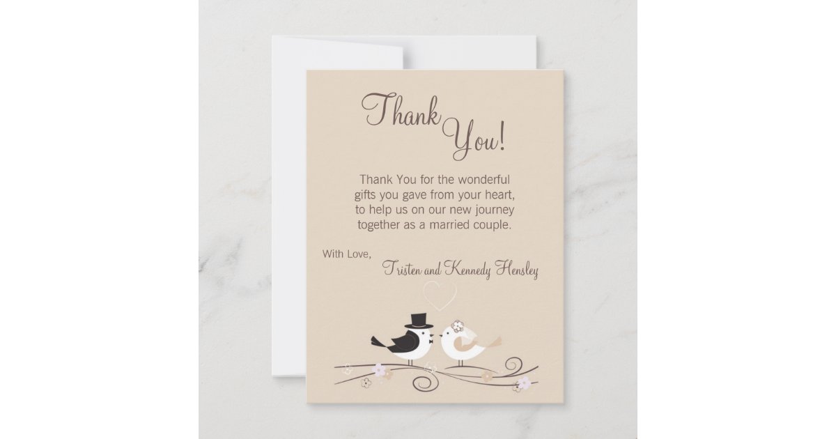 4x5 FLAT Thank You Card Wedding Birds Bride Groom | Zazzle.com