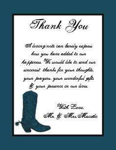4x5 Flat Thank You Card Western Blue Cowboys Boots 4x5 Flat Thank You Card Western Blue Cowboys Boots