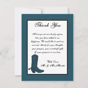 4x5 FLAT Thank You Card Western Blue Cowboys Boots