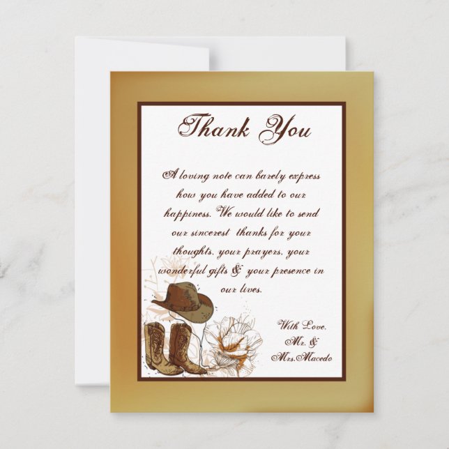 4x5 FLAT Thank You Card Western Cowgirl Hat/Boots (Front)