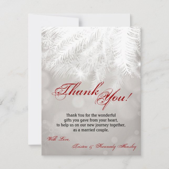 4x5 FLAT Thank You Card White Pine Needles Winter (Front)