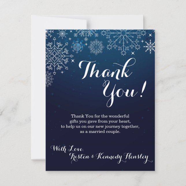 4x5 FLAT Thank You Card Winter Snowflakes Snow Ice (Front)