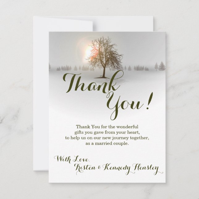 4x5 FLAT Thank You Card Winter Sunset Tree Snow (Front)