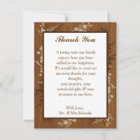 4x5 FLAT Thank You Card Wooden Plank Floral Weddin