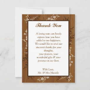 4x5 FLAT Thank You Card Wooden Plank Floral Weddin